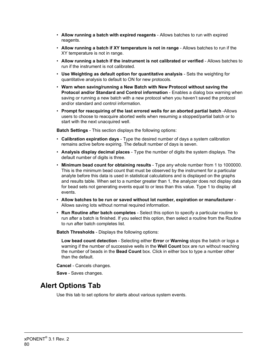 Alert options tab | Luminex xPONENT 3.1 Rev 2 User Manual | Page 93 / 145