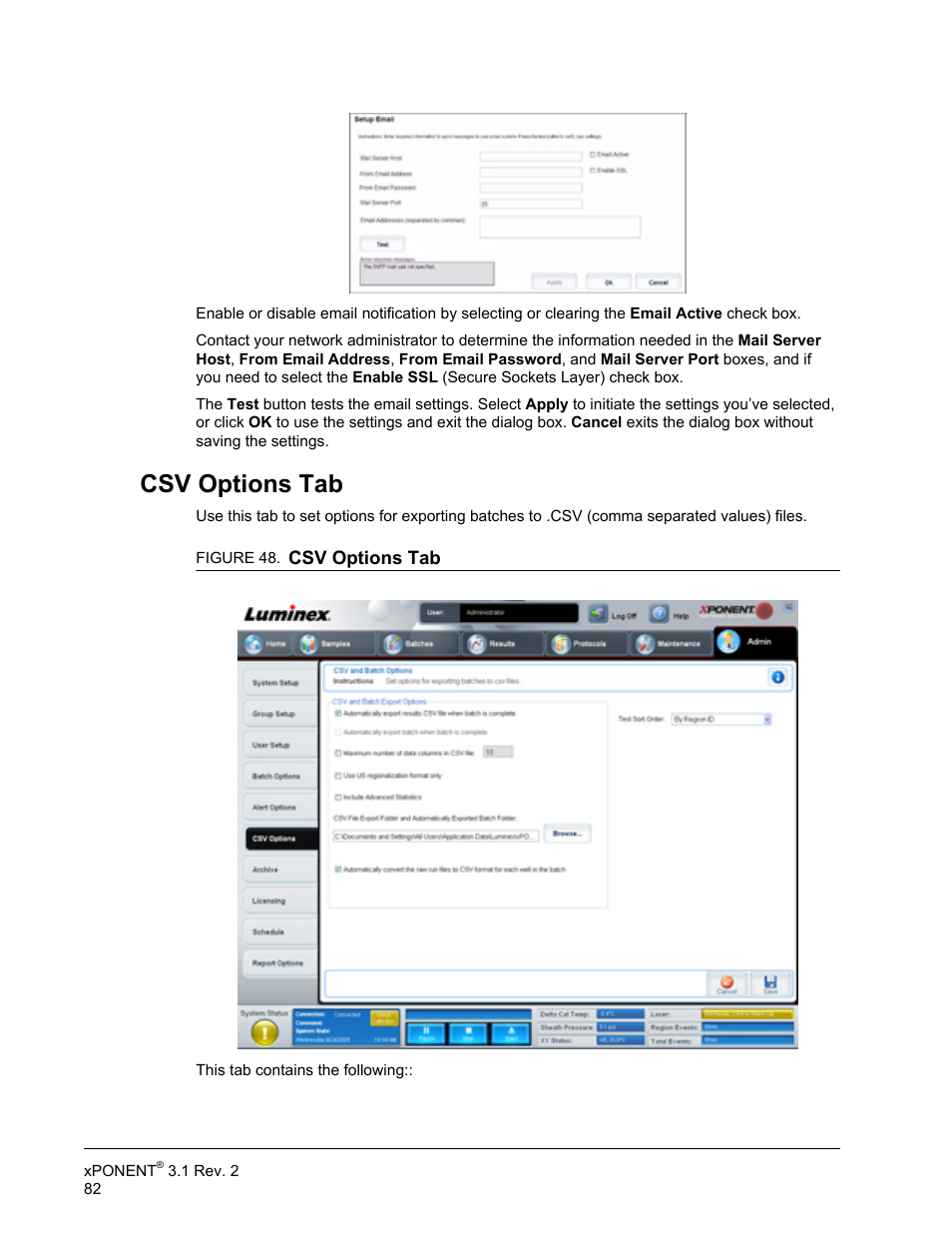 Csv options tab | Luminex xPONENT 3.1 Rev 2 User Manual | Page 95 / 145