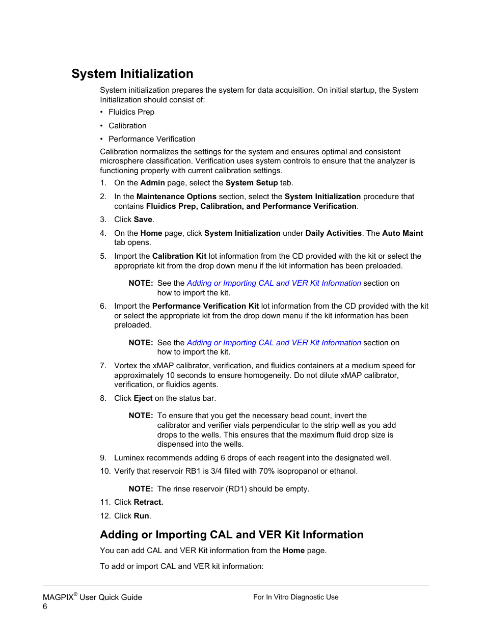 System initialization, Adding or importing cal and ver kit information | Luminex xPONENT for MAGPIX IVD User Manual | Page 12 / 29