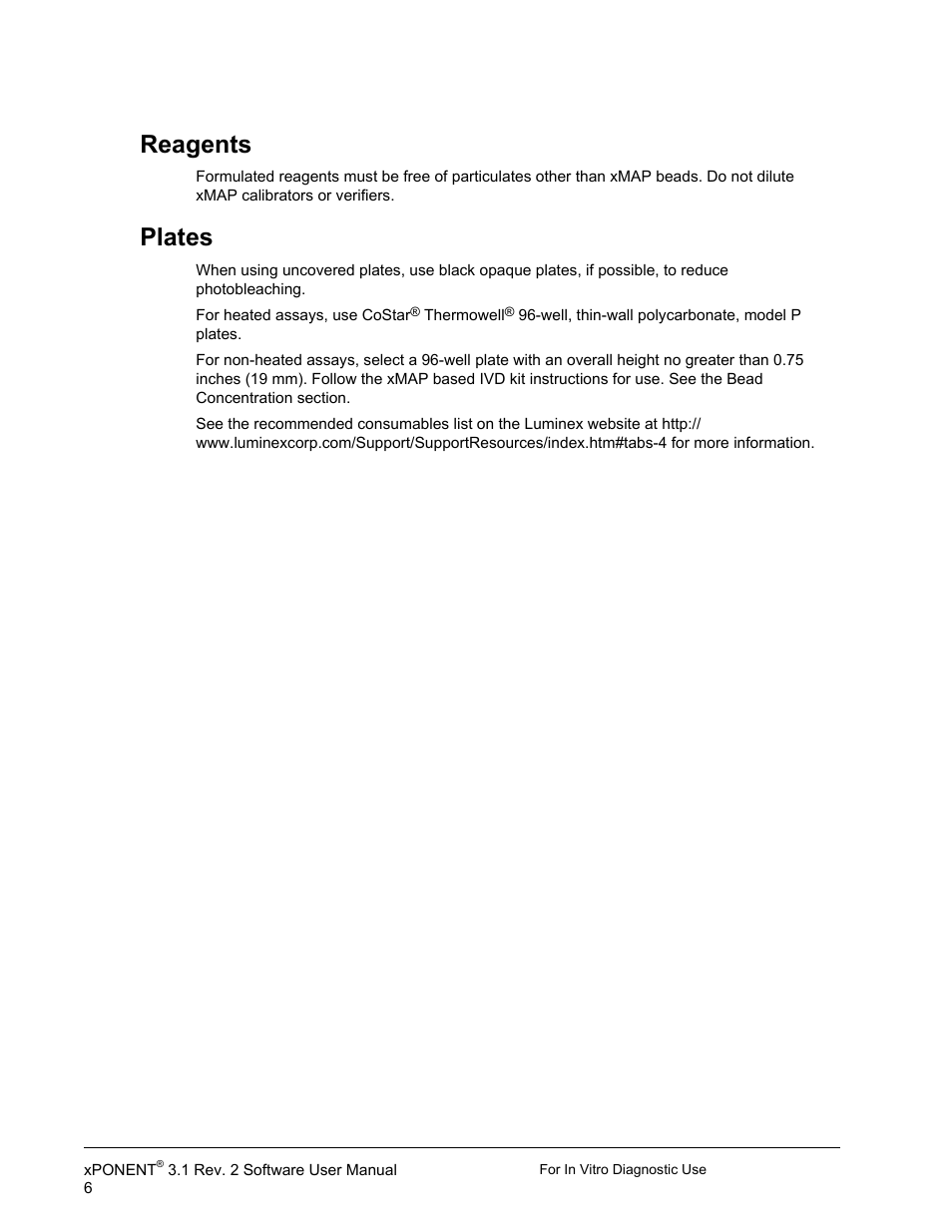 Reagents, Plates, Reagents plates | Luminex xPONENT 3.1 Rev 2 (IVD) User Manual | Page 16 / 108