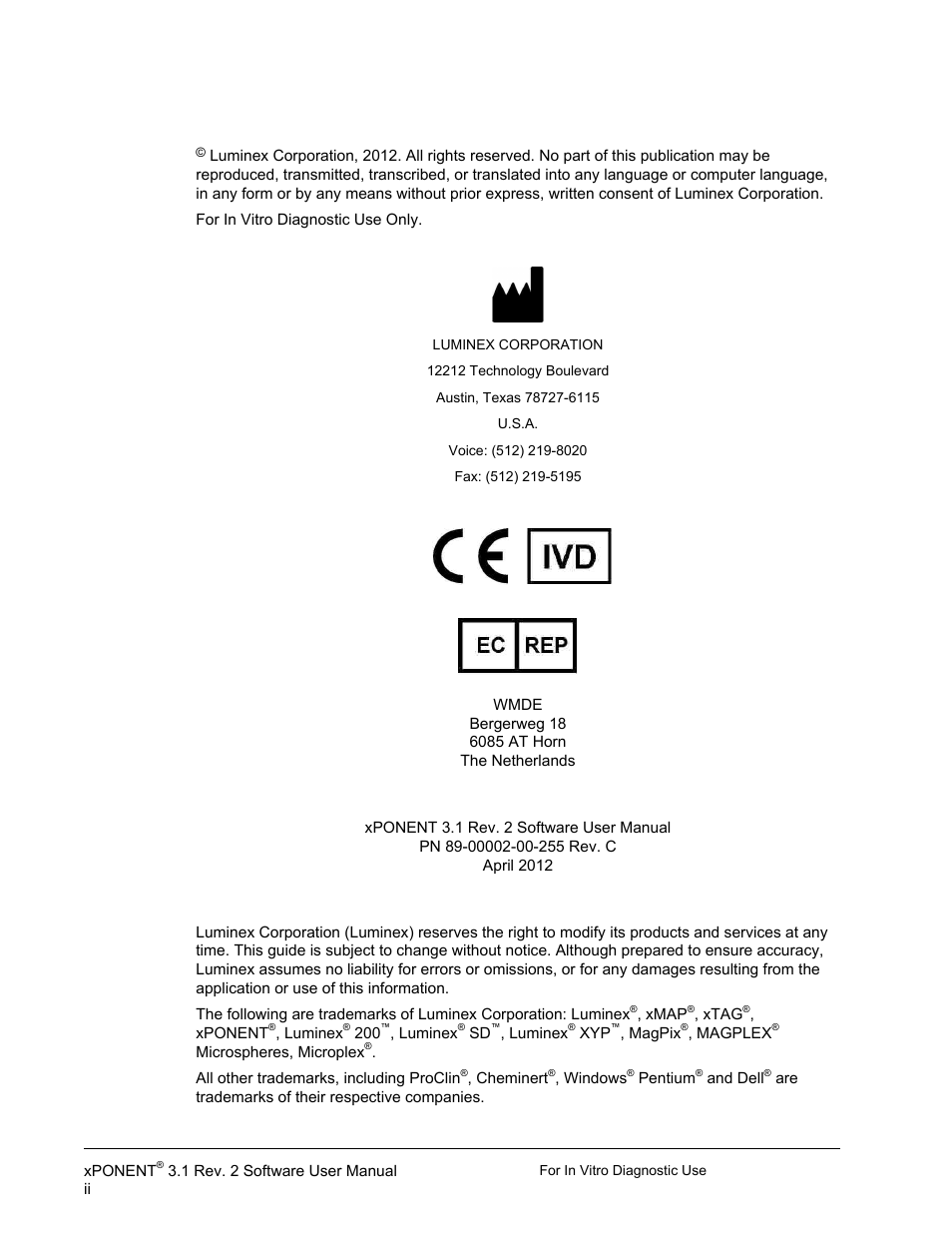 Luminex xPONENT 3.1 Rev 2 (IVD) User Manual | Page 2 / 108