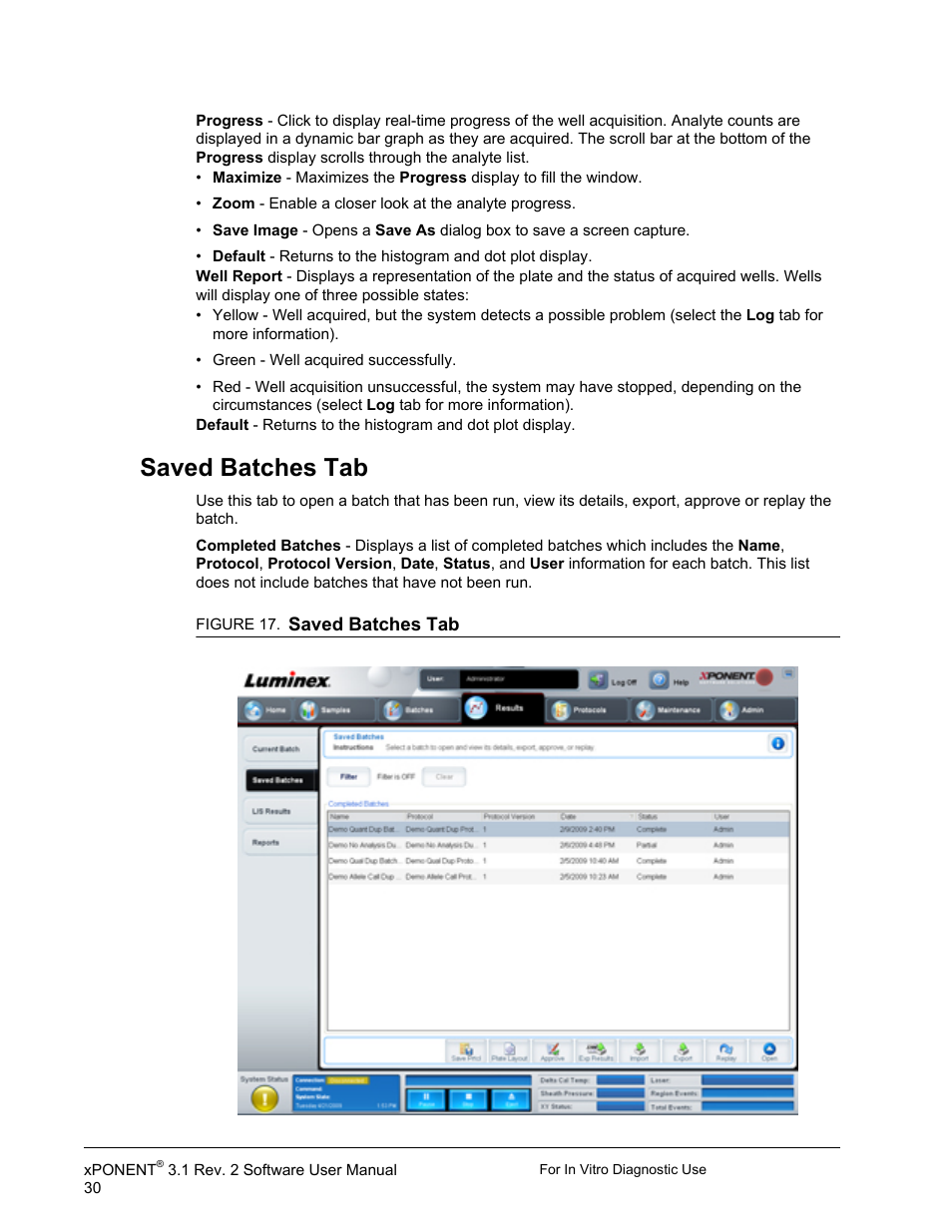 Saved batches tab | Luminex xPONENT 3.1 Rev 2 (IVD) User Manual | Page 40 / 108