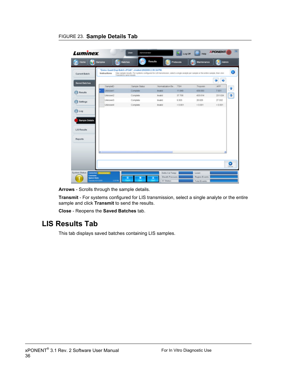 Lis results tab | Luminex xPONENT 3.1 Rev 2 (IVD) User Manual | Page 46 / 108