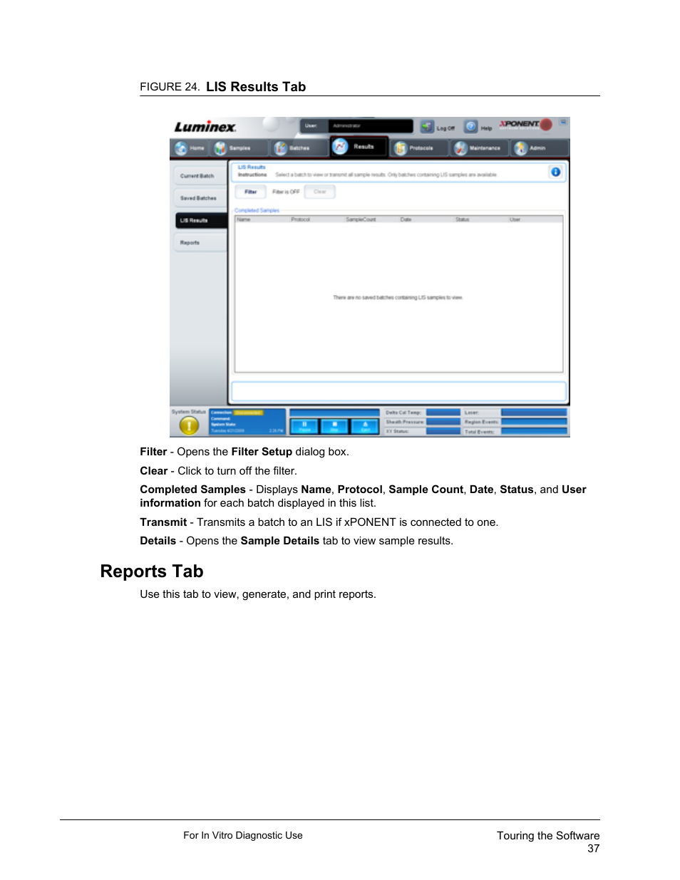 Reports tab, Reports | Luminex xPONENT 3.1 Rev 2 (IVD) User Manual | Page 47 / 108