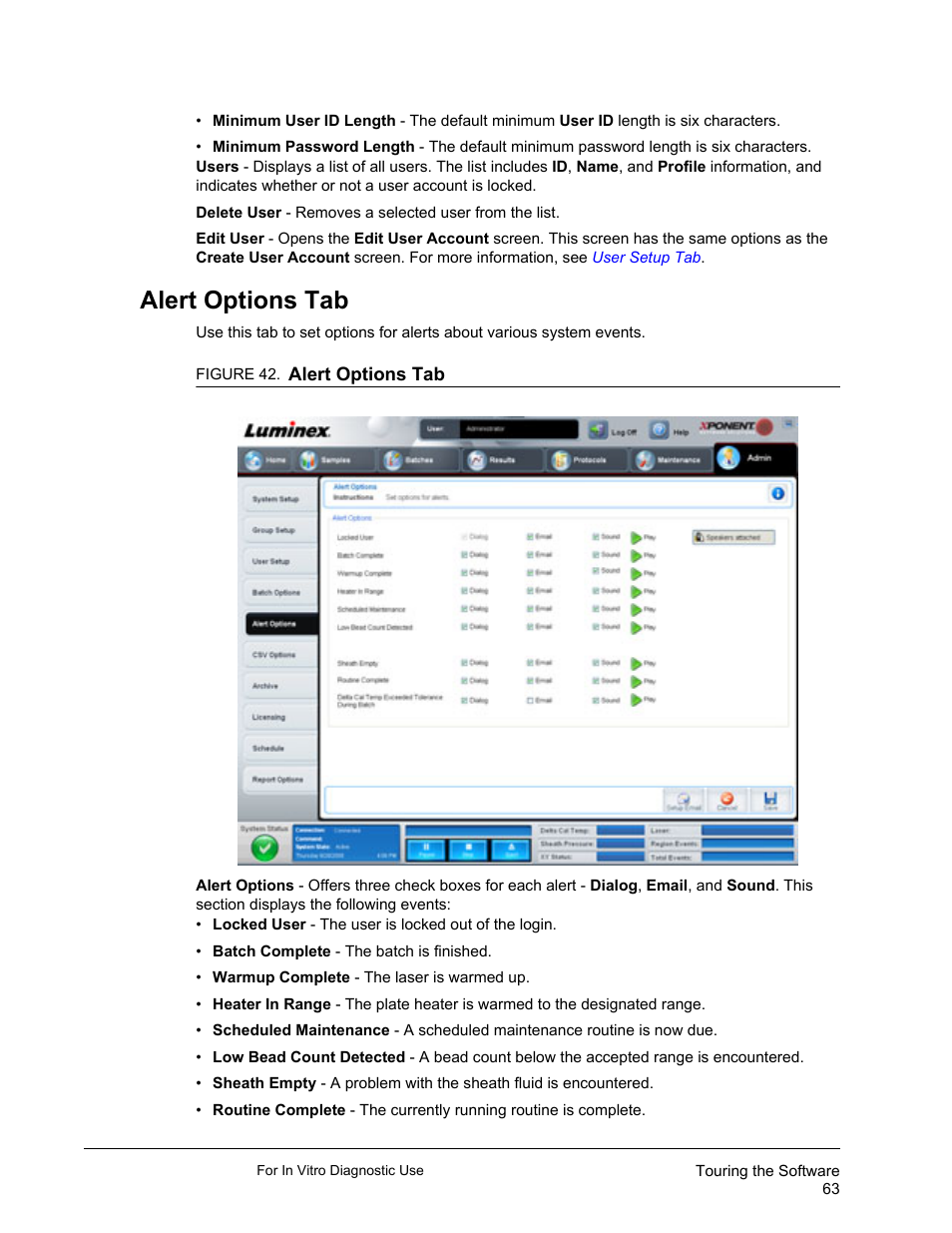 Alert options tab | Luminex xPONENT 3.1 Rev 2 (IVD) User Manual | Page 73 / 108