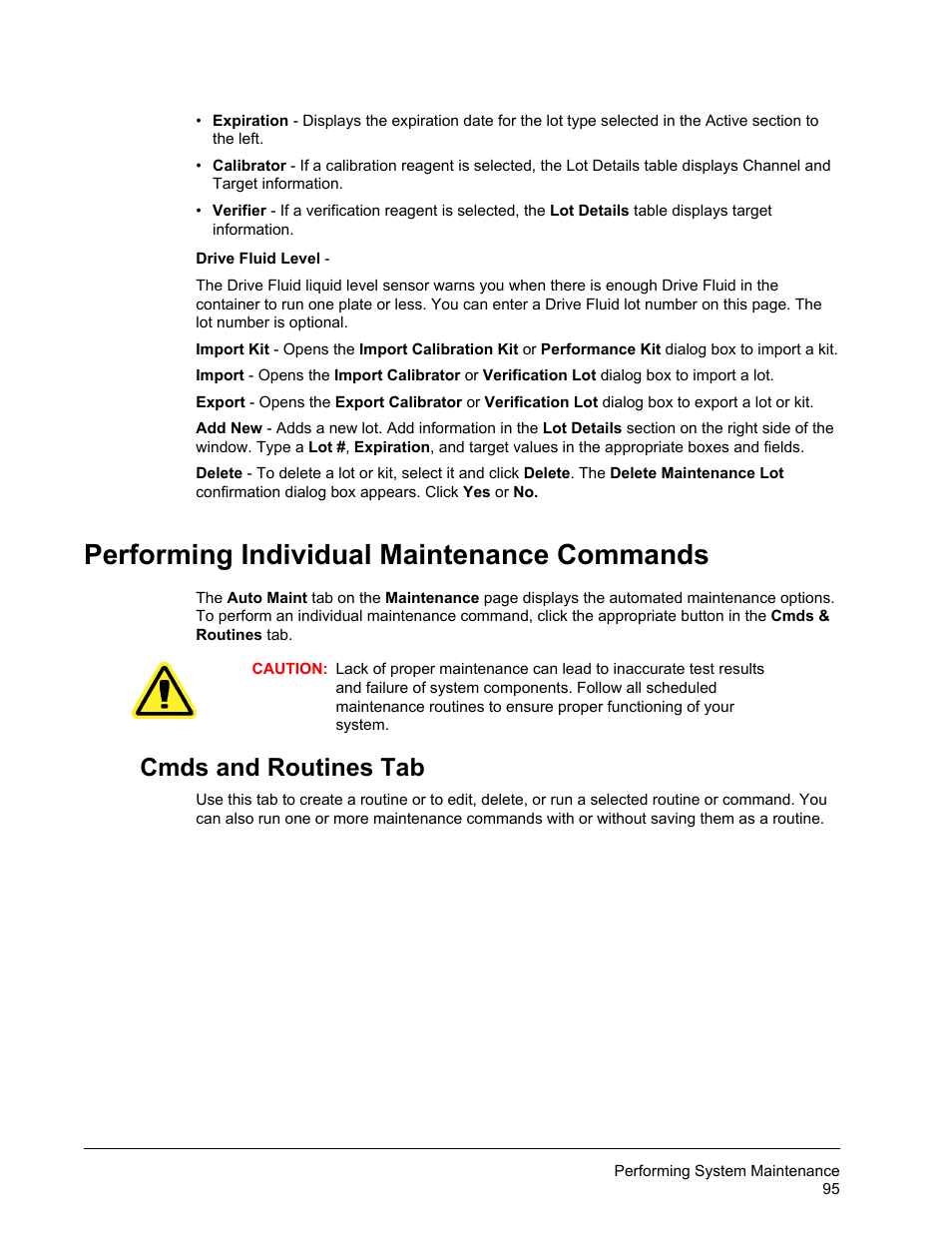 Performing individual maintenance commands, Cmds and routines tab | Luminex xPONENT for MAGPIX User Manual | Page 108 / 126