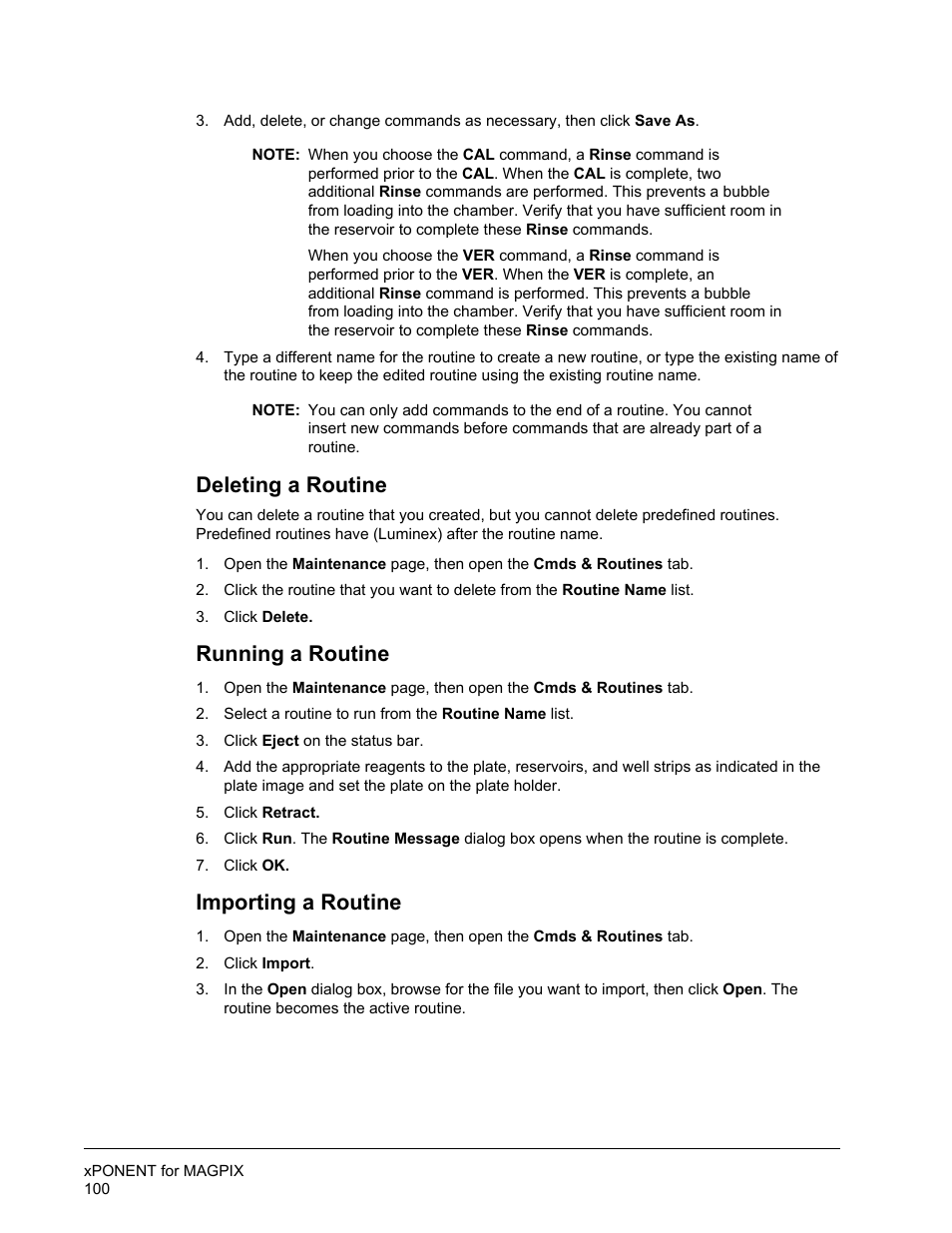 Deleting a routine, Running a routine, Importing a routine | Luminex xPONENT for MAGPIX User Manual | Page 113 / 126