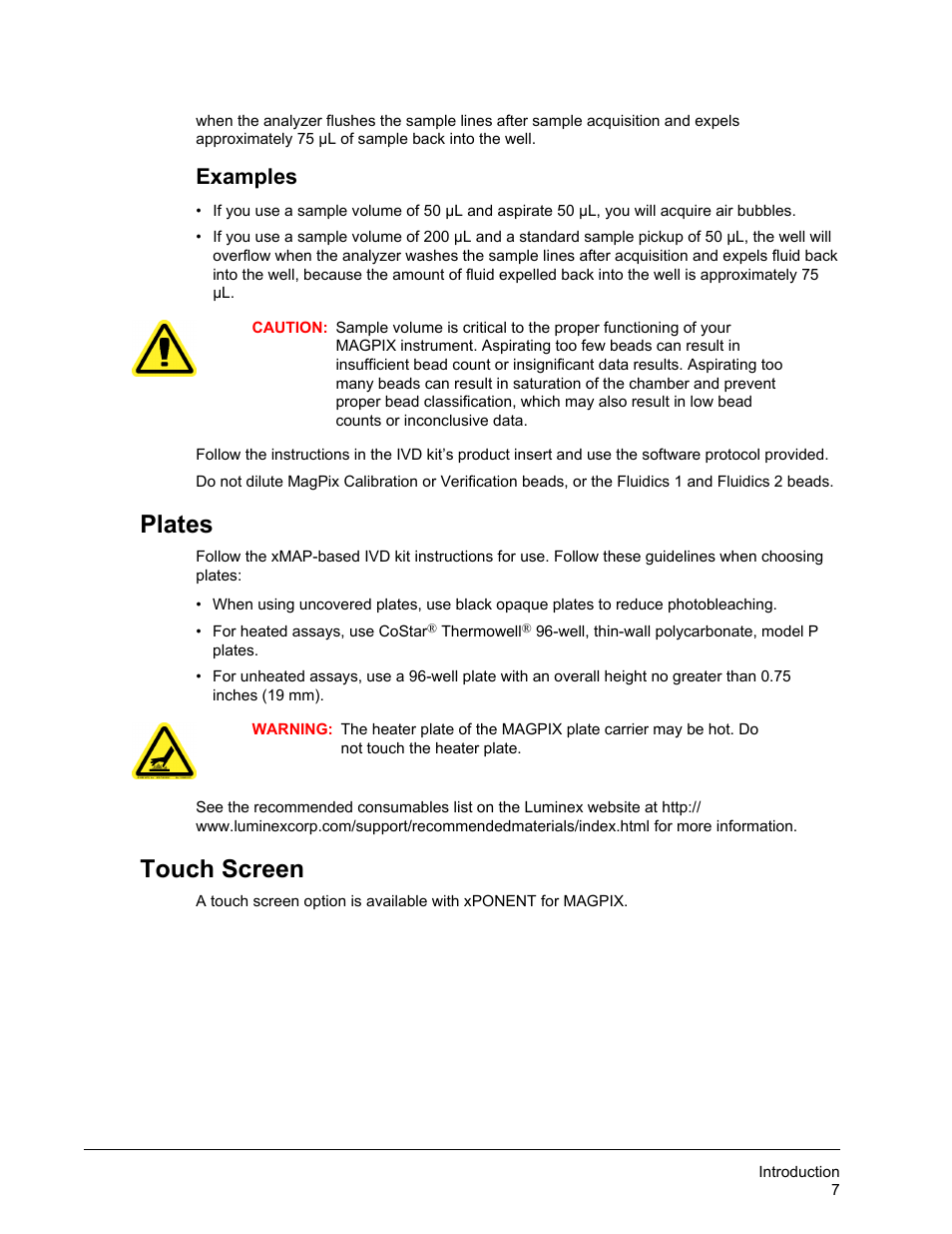 Plates, Touch screen, Plates touch screen | Examples | Luminex xPONENT for MAGPIX User Manual | Page 20 / 126