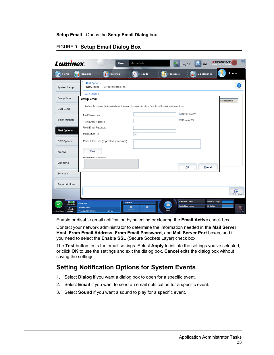 Setting notification options for system events | Luminex xPONENT for MAGPIX User Manual | Page 36 / 126