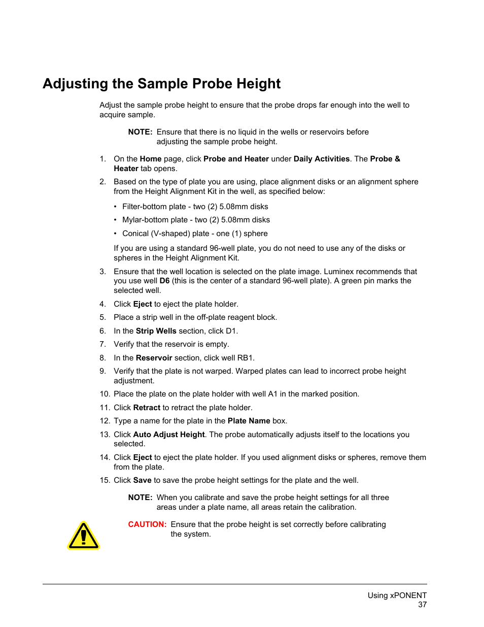 Adjusting the sample probe height | Luminex xPONENT for MAGPIX User Manual | Page 50 / 126