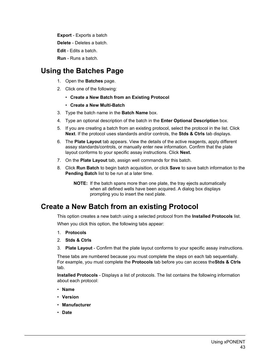 Create a new batch from an existing protocol, Using the batches page | Luminex xPONENT for MAGPIX User Manual | Page 56 / 126
