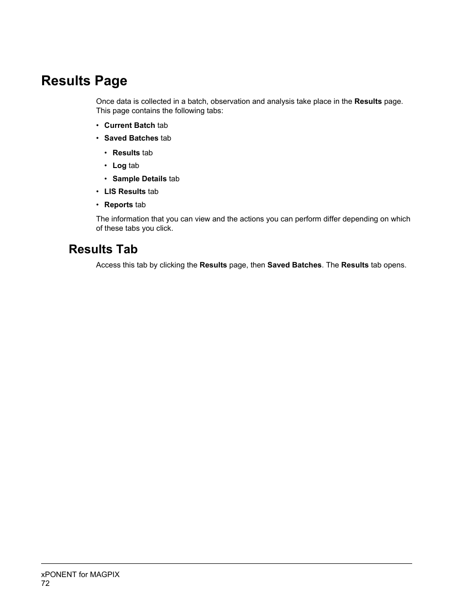Results tab, Results page | Luminex xPONENT for MAGPIX User Manual | Page 85 / 126