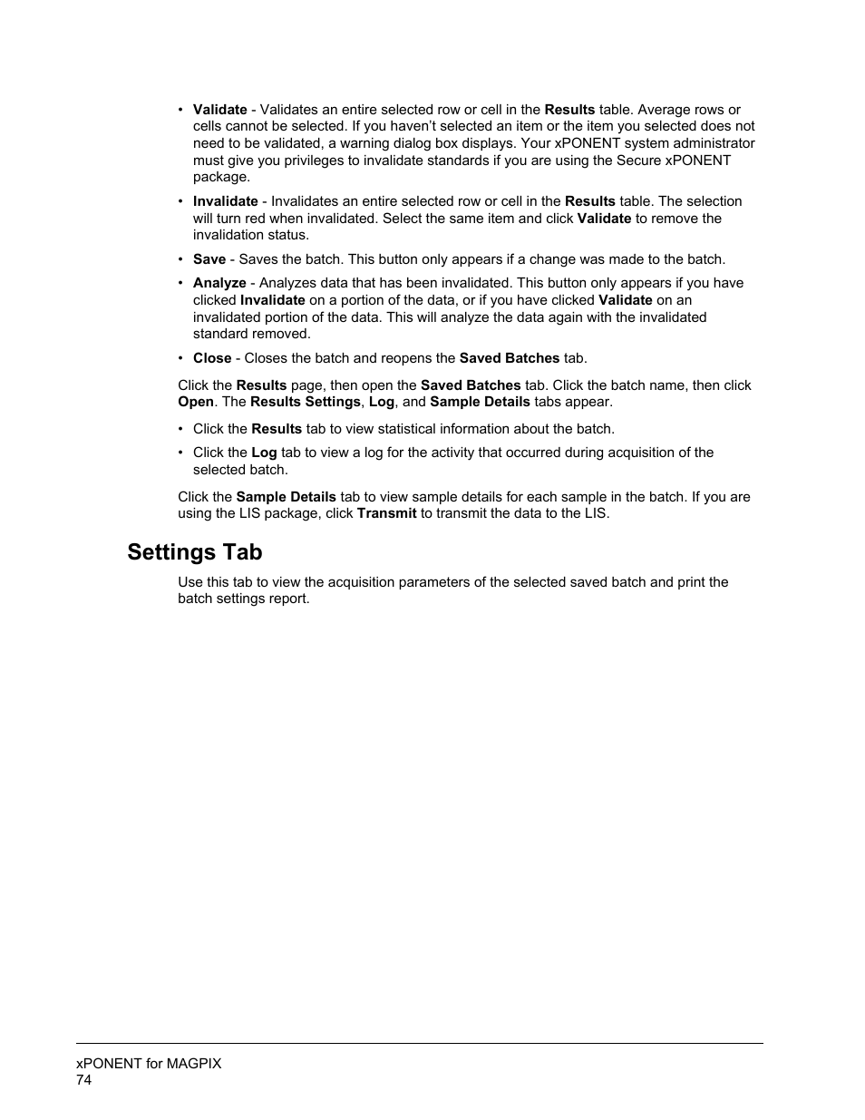 Settings tab | Luminex xPONENT for MAGPIX User Manual | Page 87 / 126