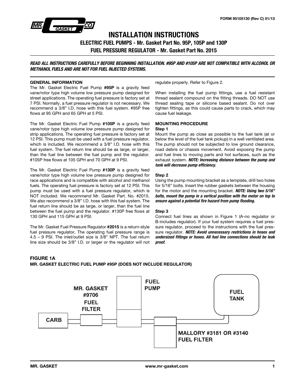 Mr. Gasket 95P Electric Fuel Pumps User Manual | 4 pages