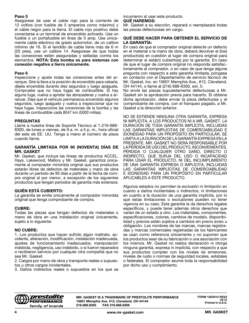 Mallory Ignition Mr_Gasket ELECTRIC (MICRO) DIESEL FUEL PUMP 12D User Manual | Page 4 / 4