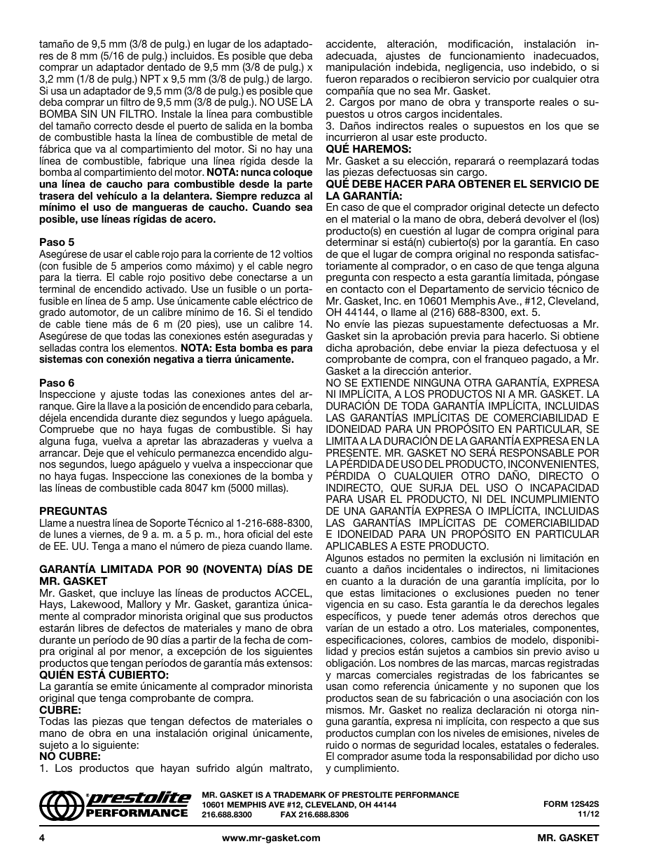 Mr. Gasket 12S Micro-Electric Fuel Pump User Manual | Page 4 / 4