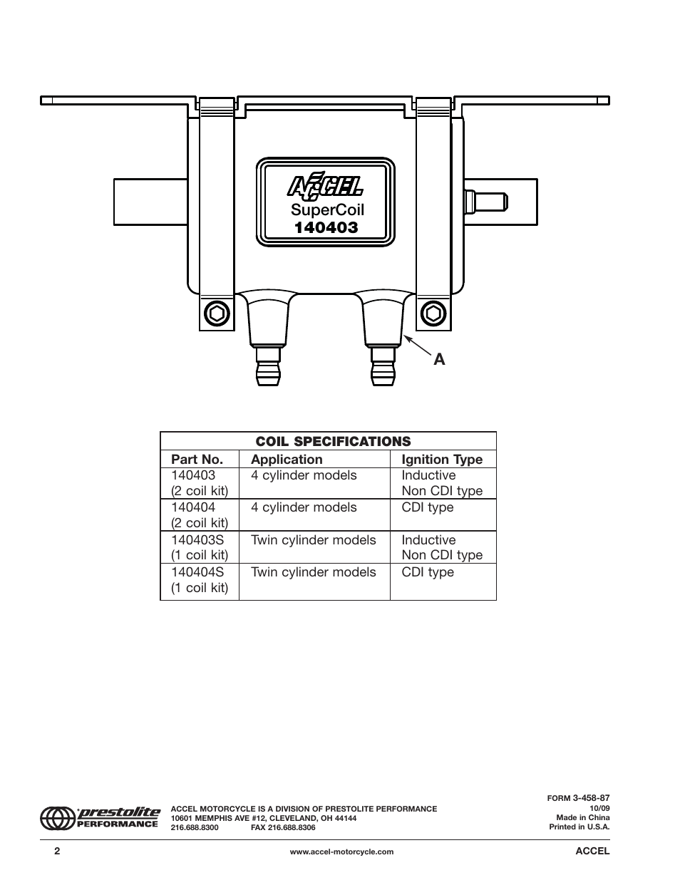 Mallory Ignition ACCEL DUAL TOWER COILS 140403/140403S/140404/140404S User Manual | Page 2 / 2