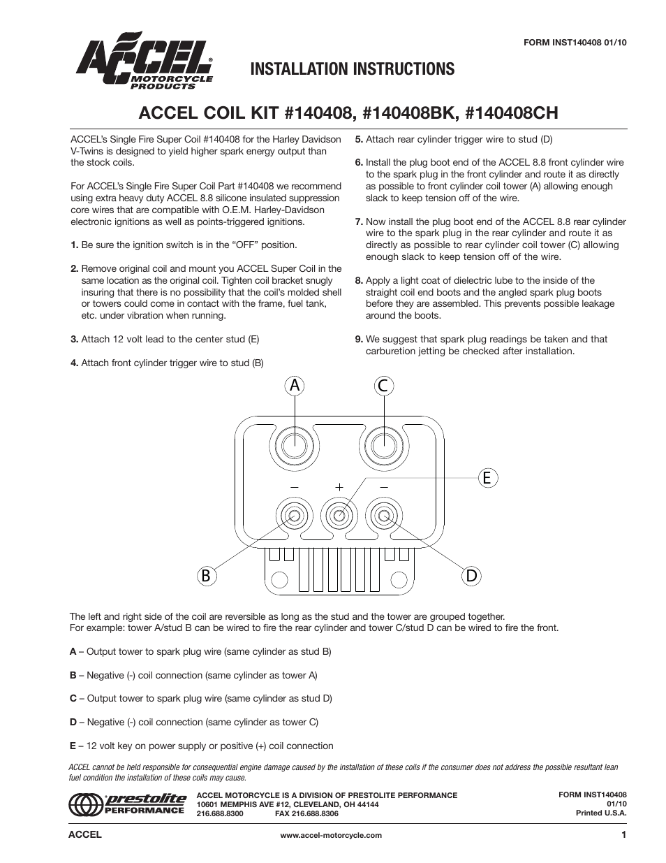 Mallory Ignition ACCEL COIL KIT 140408, 140408BK, 140408CH User Manual | 1 page