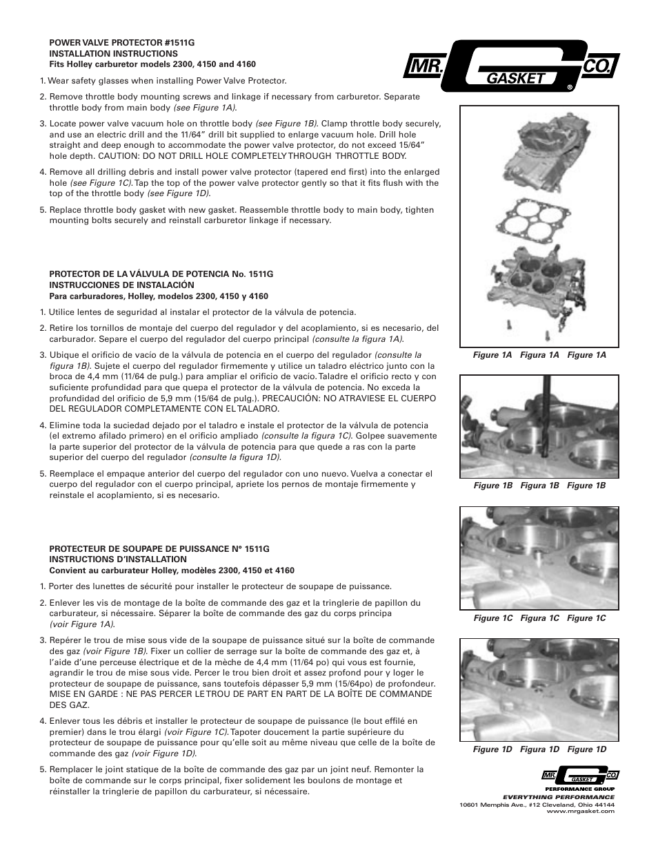 Mr. Gasket 1511g Power Valve Protector User Manual | 1 page