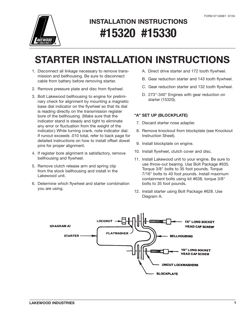 Mallory Ignition Lakewood safety bellhousing starter 15320_15330 User Manual | 2 pages