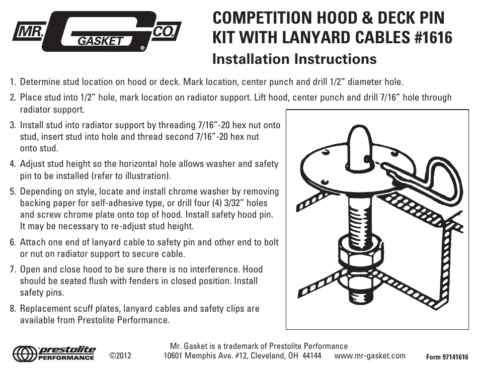 Mr. Gasket 1616 Hood Pin Kit User Manual | 1 page