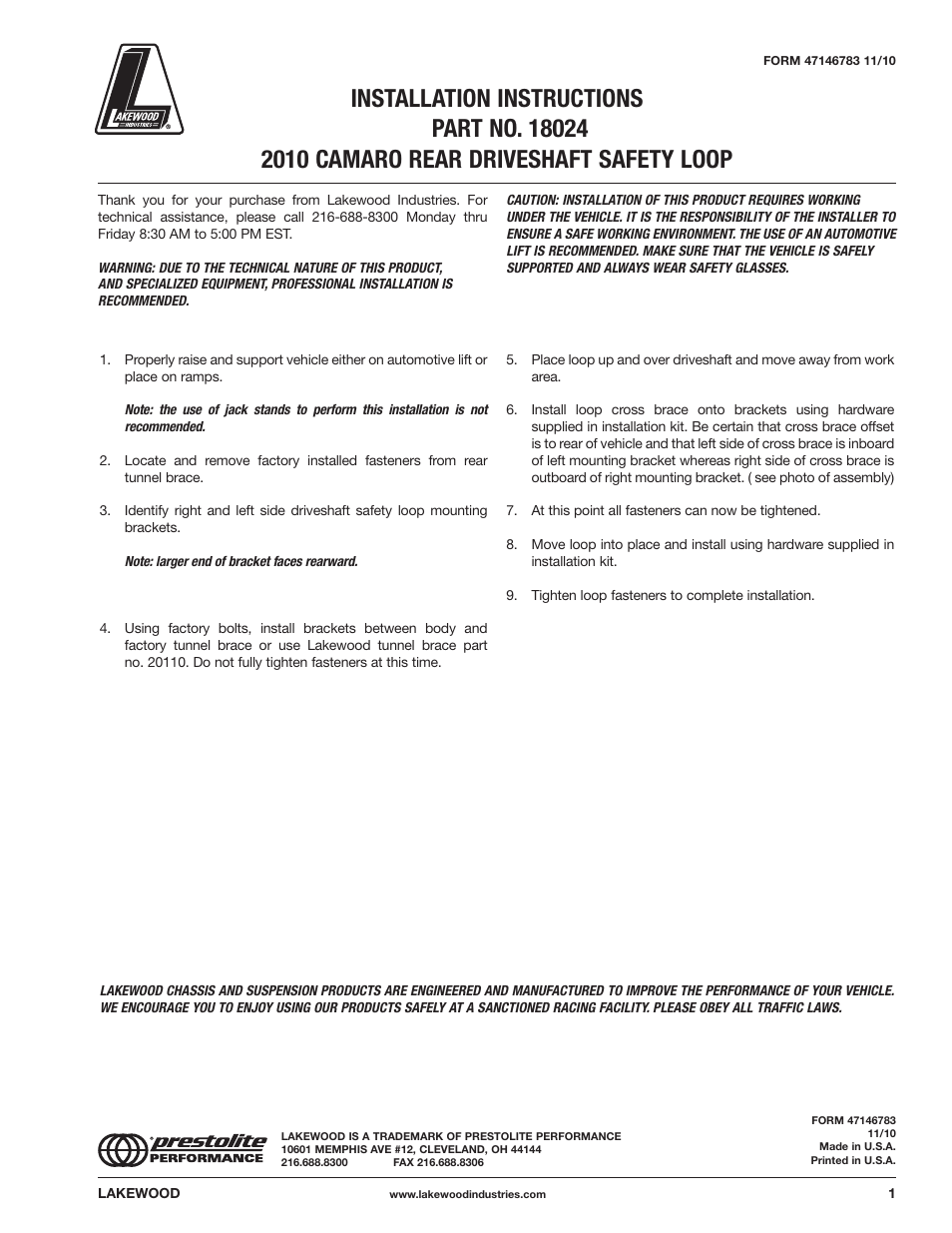 Mallory Ignition LAKEWOOD REAR DRIVE SHAFT SAFETY LOOP 18024 User Manual | 1 page
