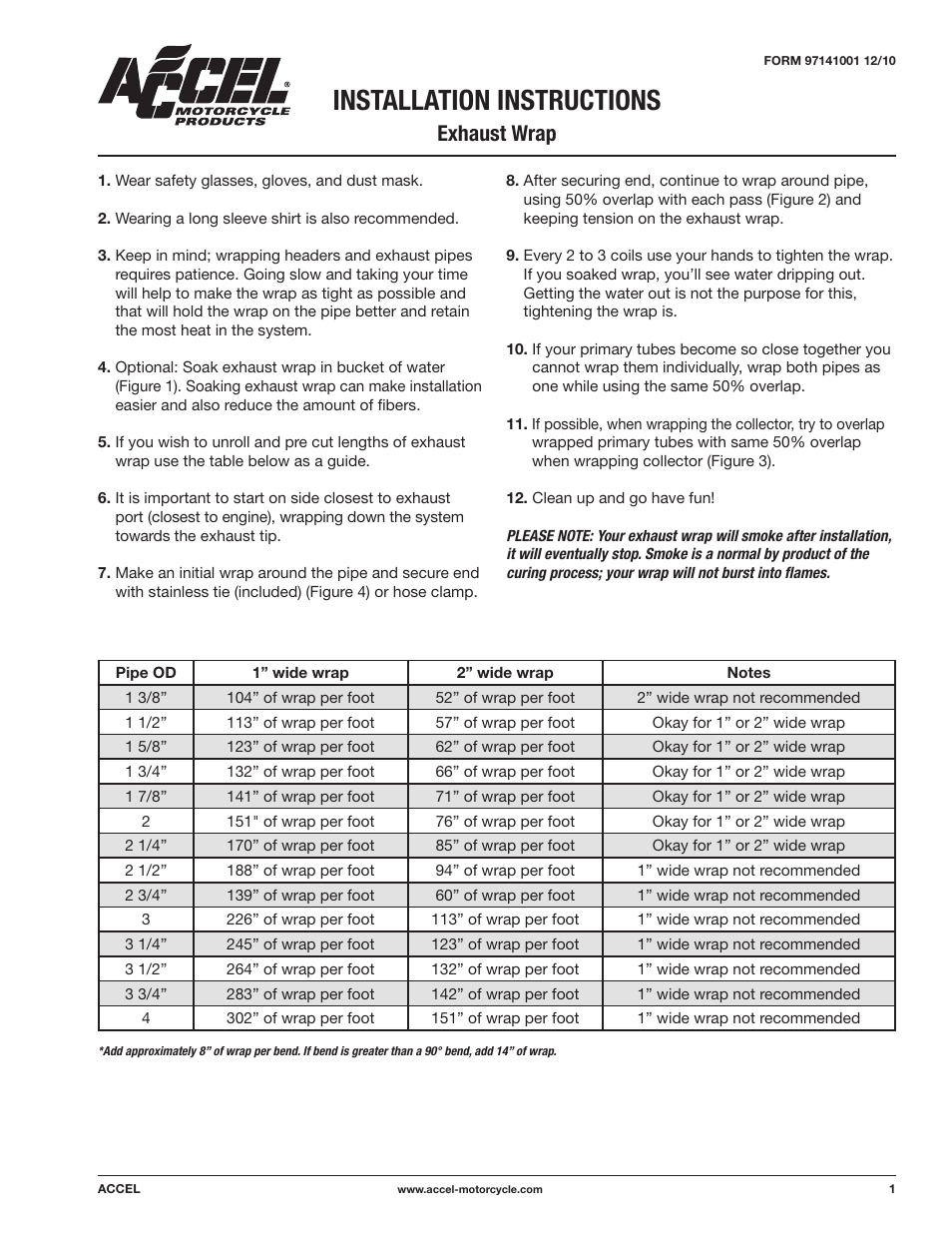 Mallory Ignition ACCEL Exhaust Wrap 2002bk_2002ta User Manual | 2 pages