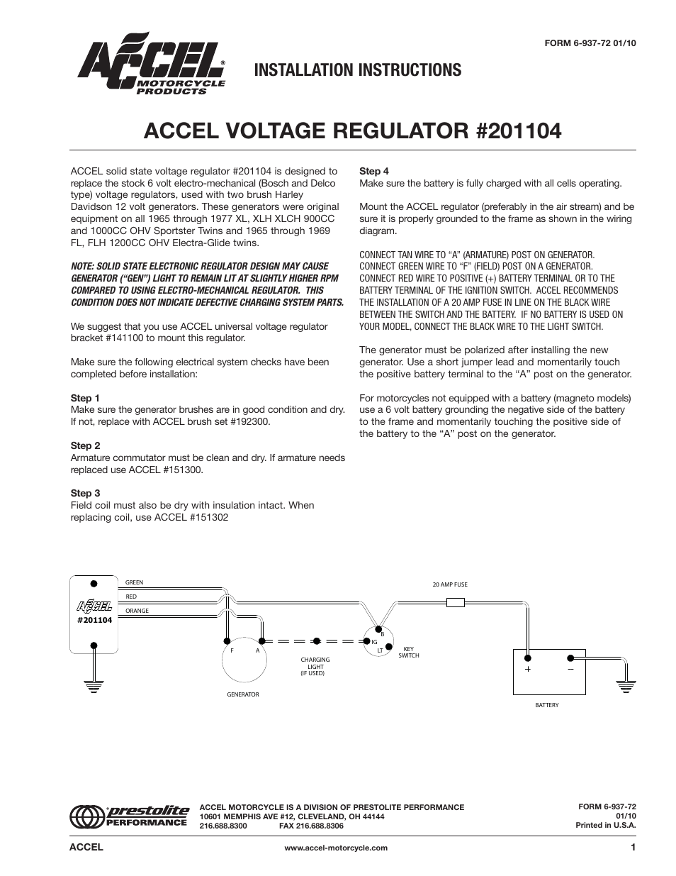 Mallory Ignition ACCEL VOLTAGE REGULATOR 201104 User Manual | 1 page