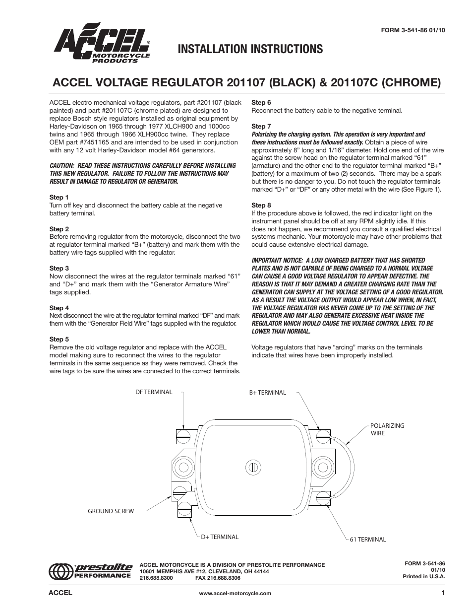 Mallory Ignition ACCEL VOLTAGE REGULATOR 201107_201107C User Manual | 1 page