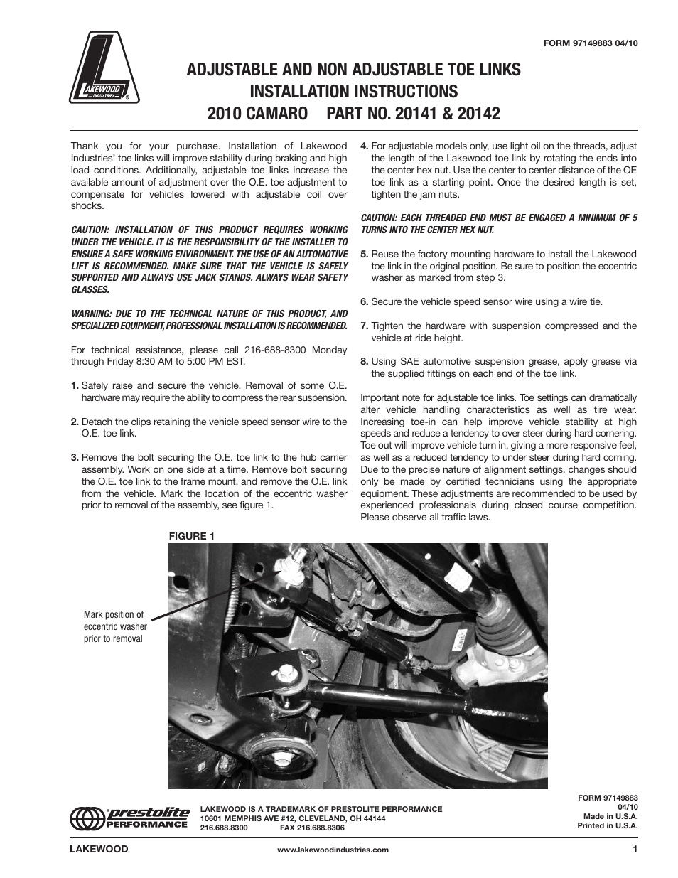 Mallory Ignition Lakewood TOE LINKS 20141_20142 User Manual | 1 page