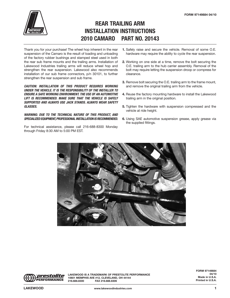 Mallory Ignition Lakewood REAR TRAILING ARM 20143 User Manual | 1 page