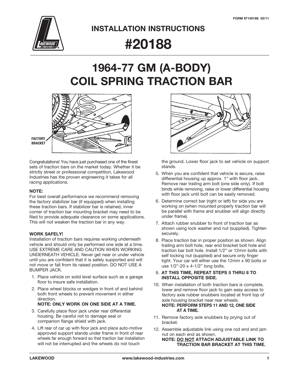 Mallory Ignition Lakewood COIL SPRING TRACTION BAR 20188 User Manual | 2 pages