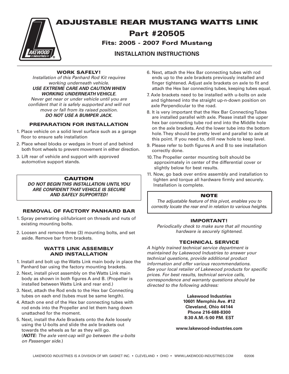 Mallory Ignition Lakewood watts link 20505 User Manual | 2 pages