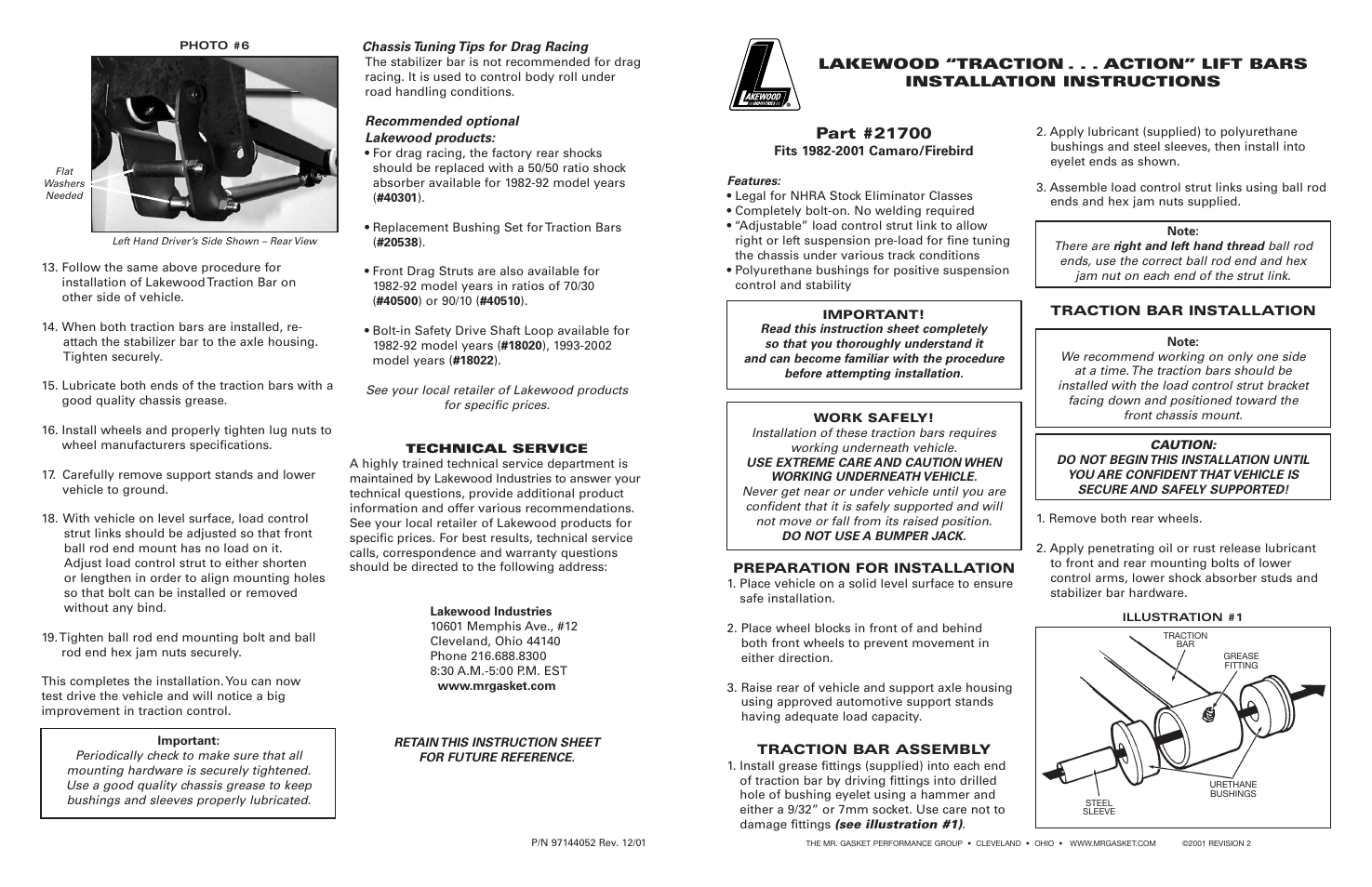 Mallory Ignition Lakewood LIFT BARS 21700 User Manual | 4 pages