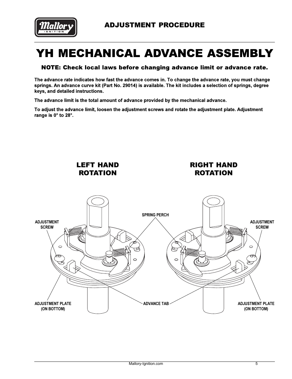 Adjustment procedure left hand rotation, Right hand rotation | Mallory Ignition Mallory Distributors 23_25_27 User Manual | Page 6 / 7