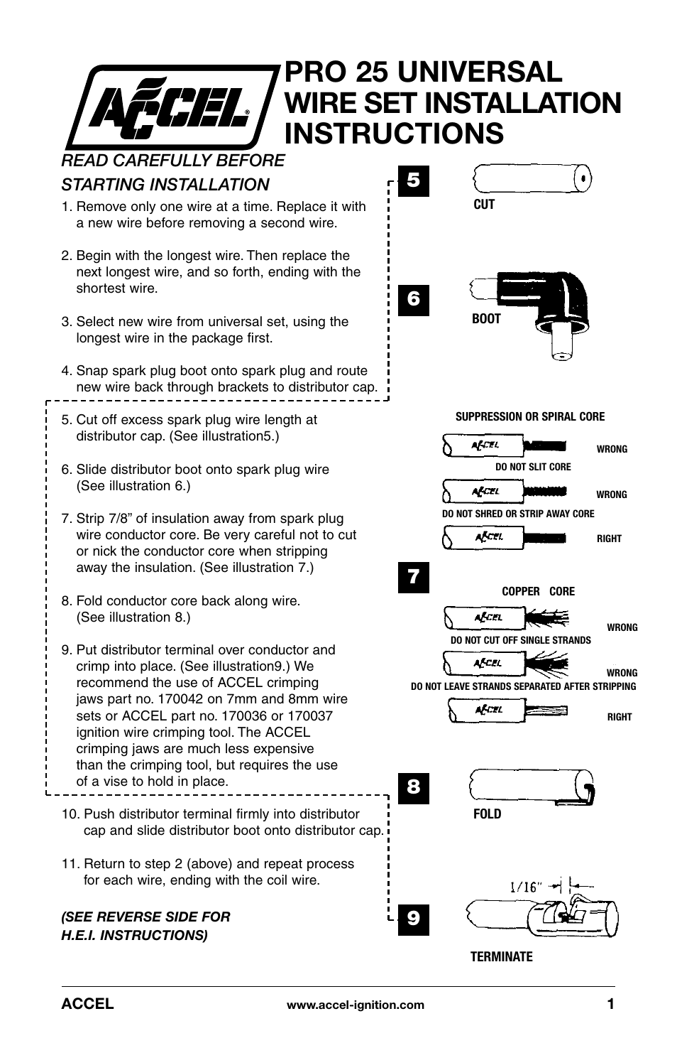 Mallory Ignition ACCEL PRO 25 UNIVERSAL WIRE SET 257005_257038_257040_257041_186836P User Manual | 2 pages