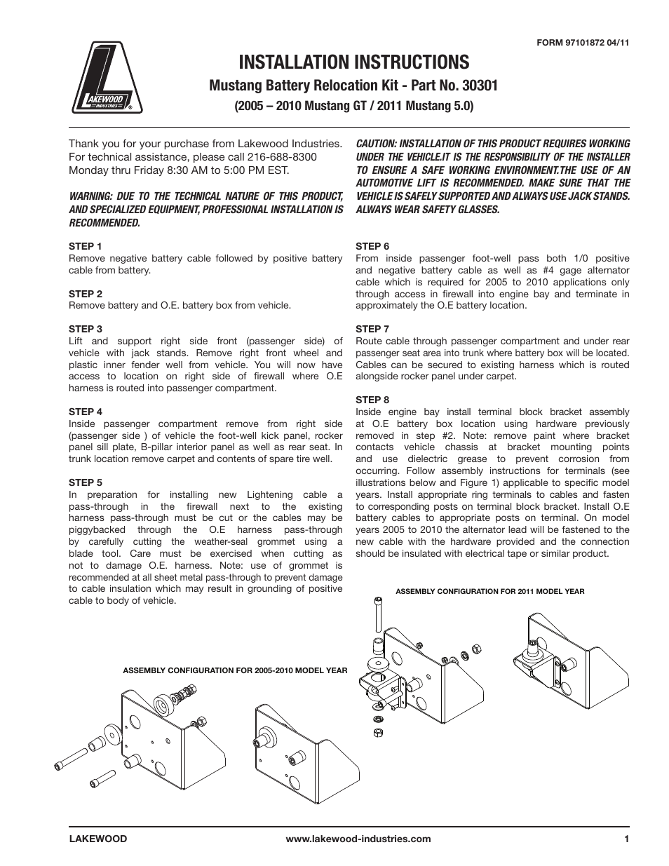 Mallory Ignition Lakewood Battery Relocation Kit 30301 User Manual | 2 pages