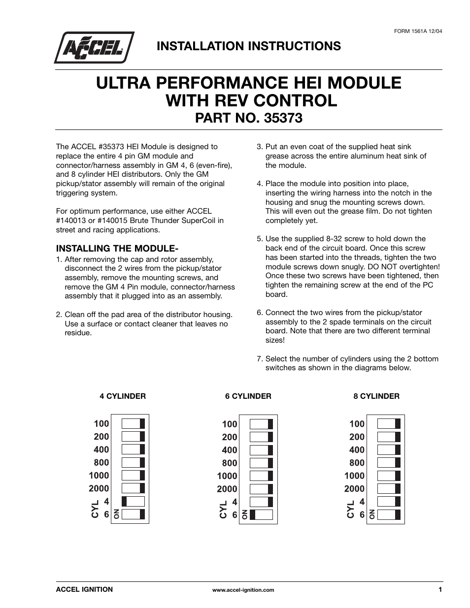 Mallory Ignition ACCEL ULTRA PERFORMANCE HEI MODULE WITH REV CONTROL 35373 User Manual | 2 pages