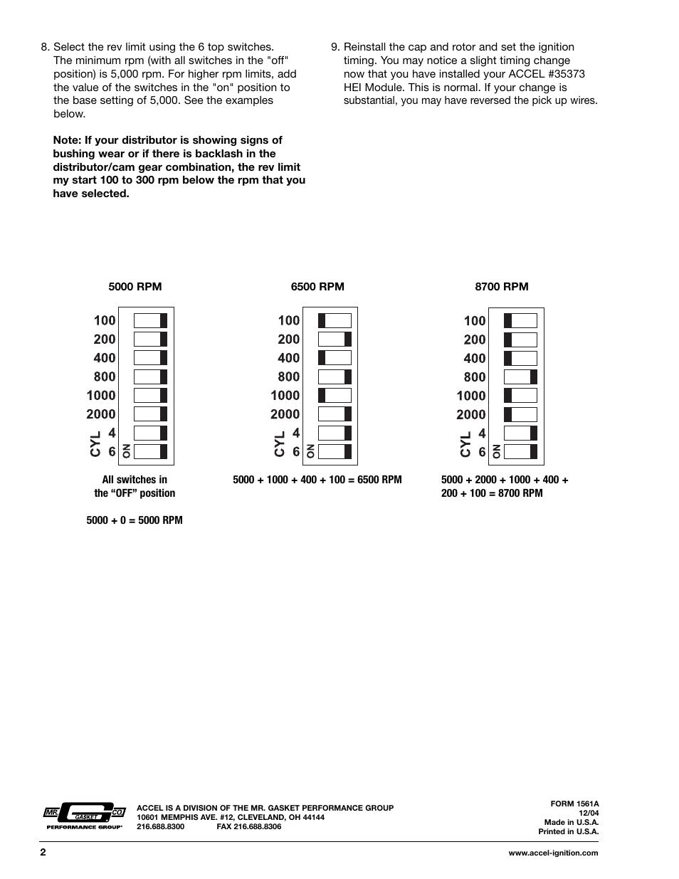 Mallory Ignition ACCEL ULTRA PERFORMANCE HEI MODULE WITH REV CONTROL 35373 User Manual | Page 2 / 2