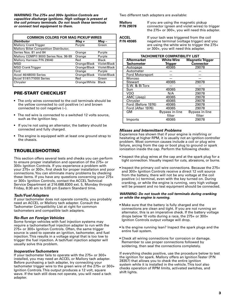 Mallory Ignition ACCEL 275_300 digital ignition 49275_49300 User Manual | Page 3 / 8