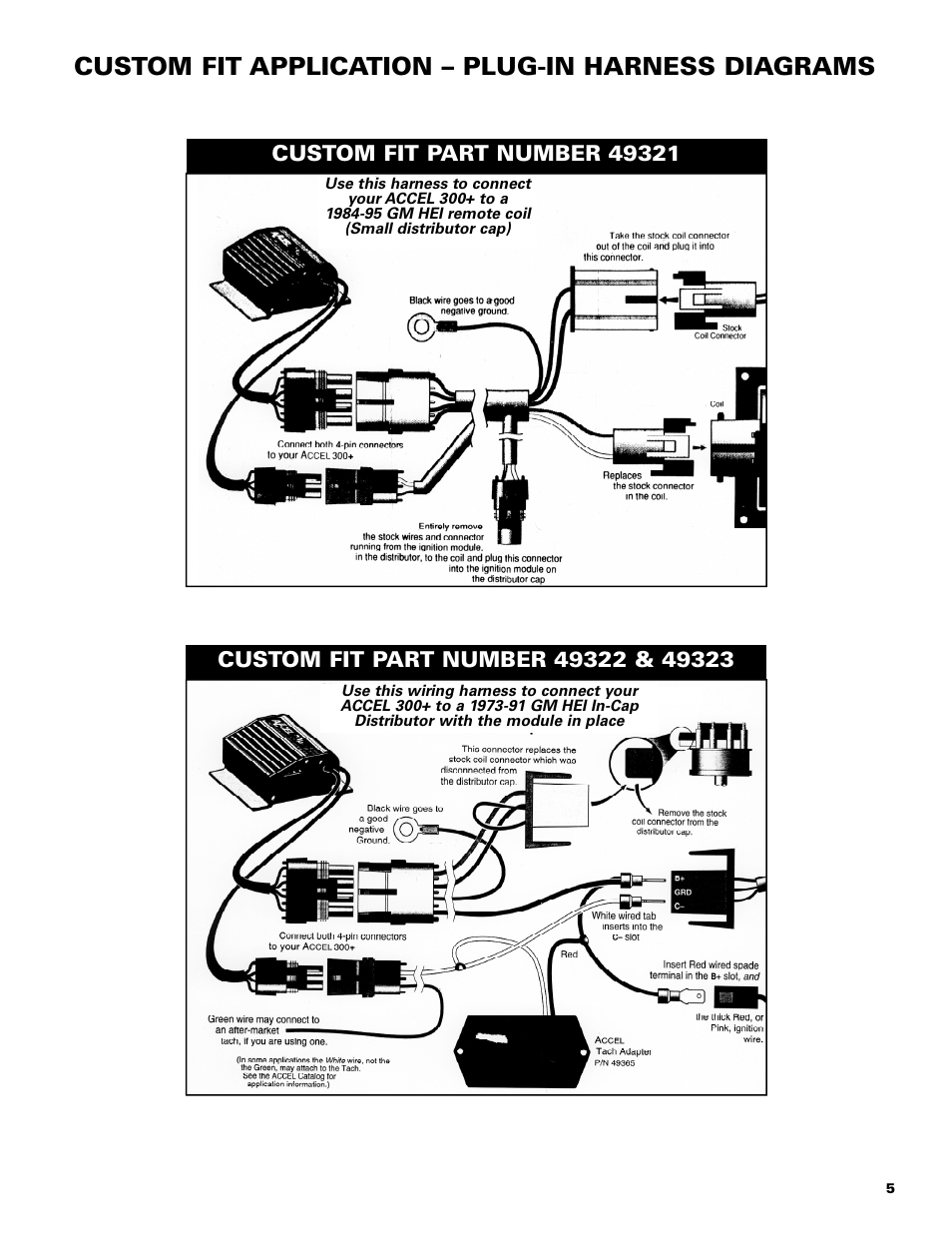 Custom fit application – plug-in harness diagrams | Mallory Ignition ACCEL 275_300 digital ignition 49275_49300 User Manual | Page 5 / 8