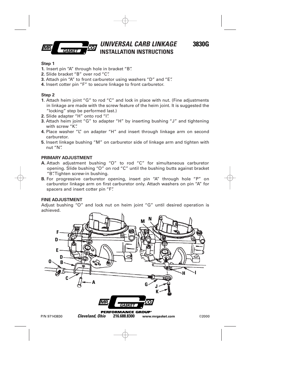 Mr. Gasket 3830 Carb Linkage Kit: Universal User Manual | 1 page