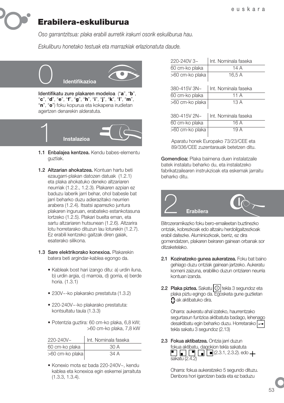 Erabilera-eskuliburua | Fagor 2V-33TS User Manual | Page 55 / 62