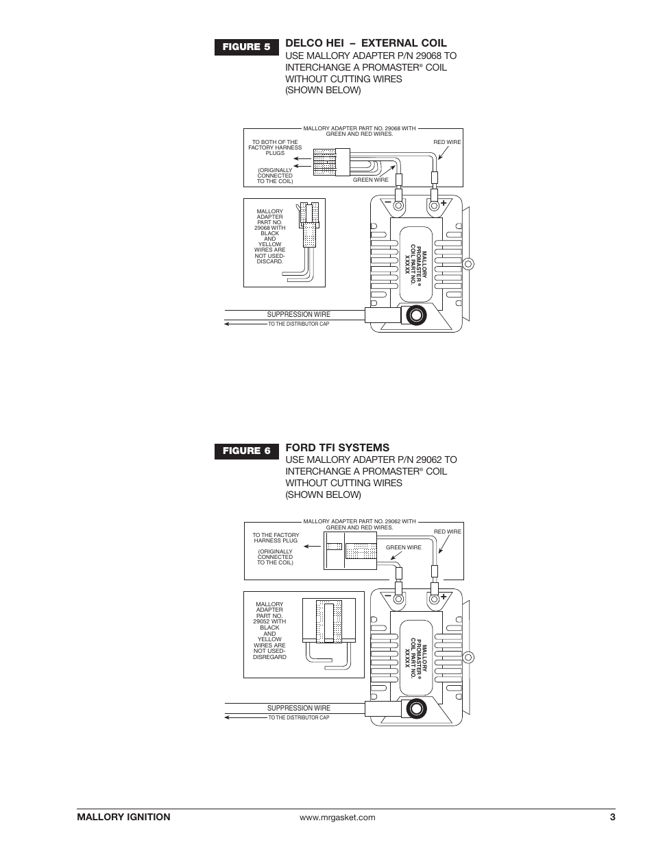 Delco hei – external coil, Ford tfi systems, 3mallory ignition | Figure 5, Coil without cutting wires (shown below) figure 6, Coil without cutting wires (shown below) | Mallory Ignition Mallory PROMASTER IGNITION COIL 29440_29450_29625_29450 User Manual | Page 3 / 12
