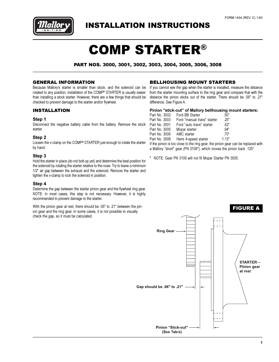 Mallory Ignition Mallory COMP STARTER User Manual | 4 pages