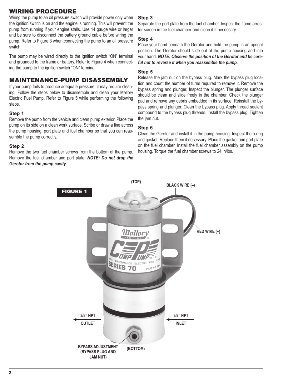 Mallory Ignition Mallory COMP PUMP SERIES 70 ELECTRIC FUEL PUMP 4070LP User Manual | Page 2 / 4