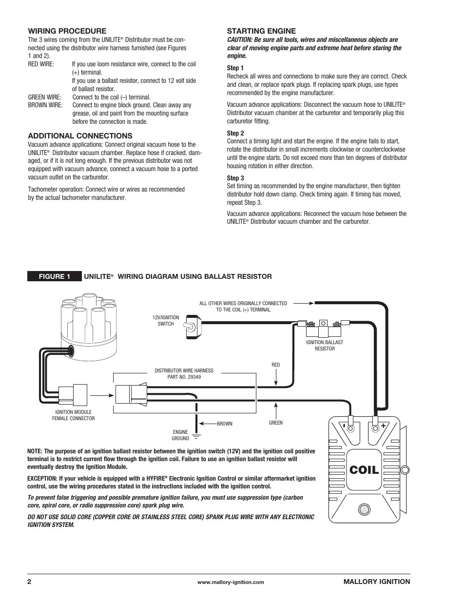 Coil | Mallory Ignition Mallory UNILITE DISTRIBUTOR 37_38_45_47 User Manual | Page 2 / 4