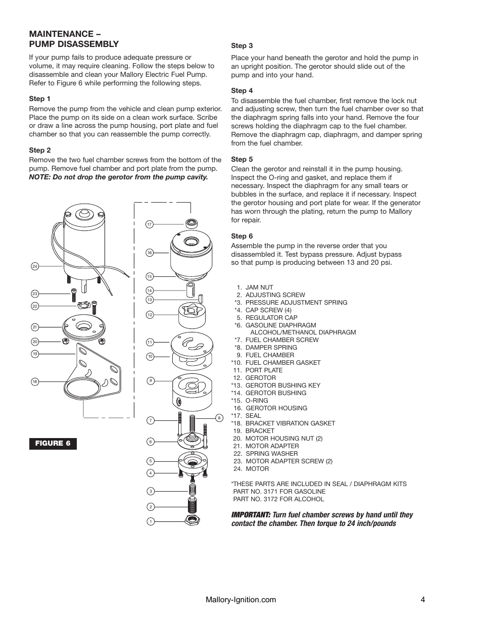 Maintenance – pump disassembly | Mallory Ignition Mallory ELECTRIC FUEL PUMP 5250_5250A User Manual | Page 5 / 7