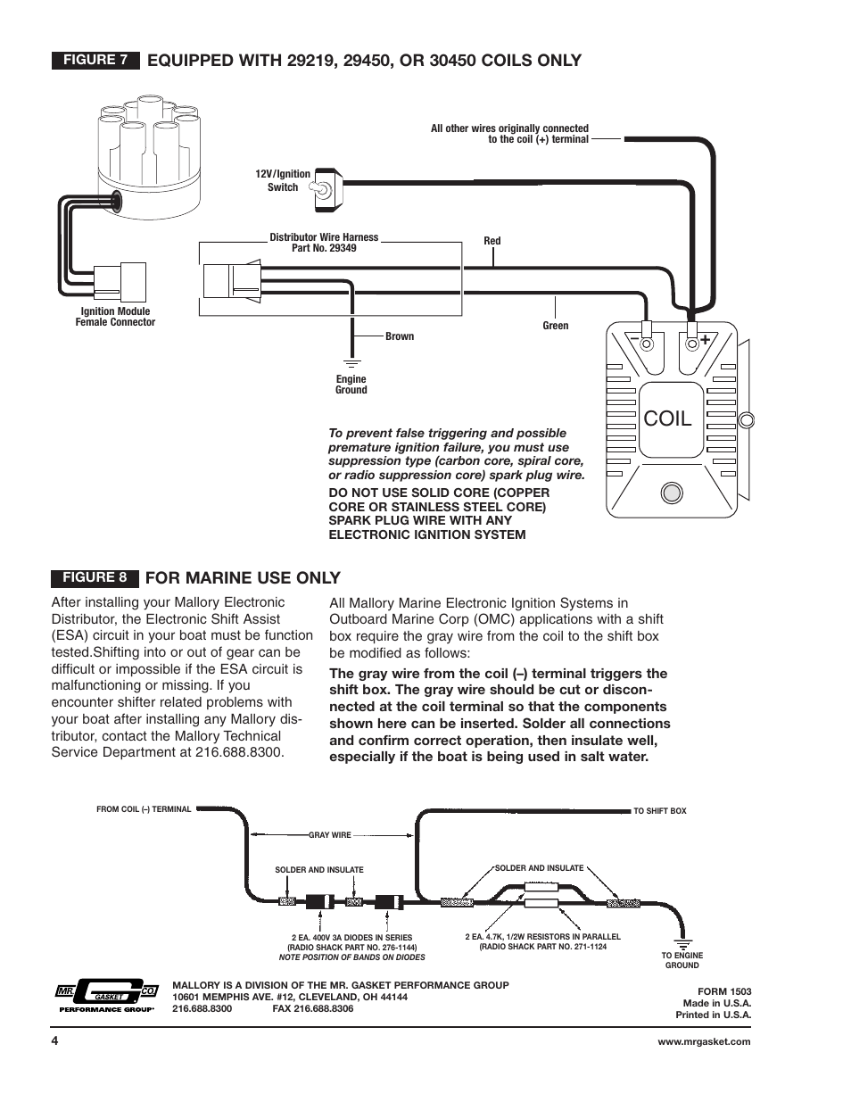 Coil, For marine use only | Mallory Ignition Mallory E-SPARK BREAKERLESS CONVERSION KIT 61008M_61009M User Manual | Page 4 / 4