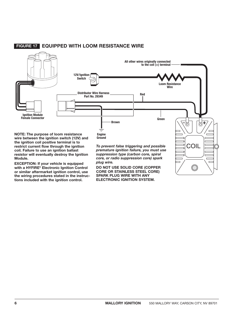 Coil, Equipped with loom resistance wire | Mallory Ignition Mallory E-SPARK BREAKERLESS CONVERSION KIT 61010M_61011M User Manual | Page 6 / 8